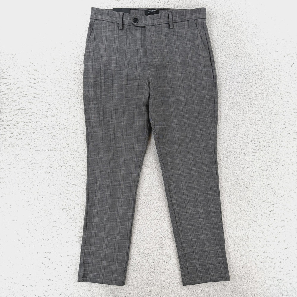 Banana Republic Grayson Dress Pants Mens 30x30 (30x27) Gray Slim Tapered Plaid